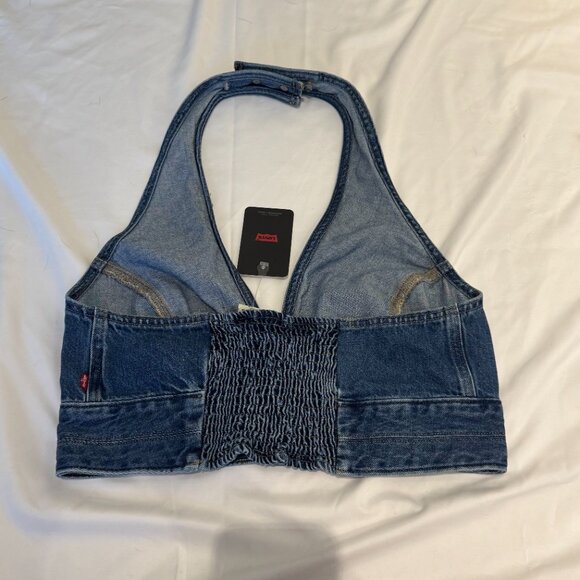 Levi's Daisy Denim Halter Crop Top - L - Picture 4 of 10